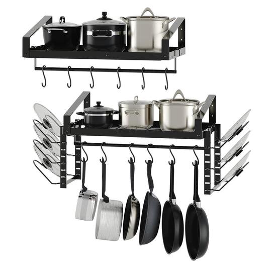 X-cosrack Hanging Pot Rack Set of 2,Wall Mounted Pot Holders for Kitchen Storage