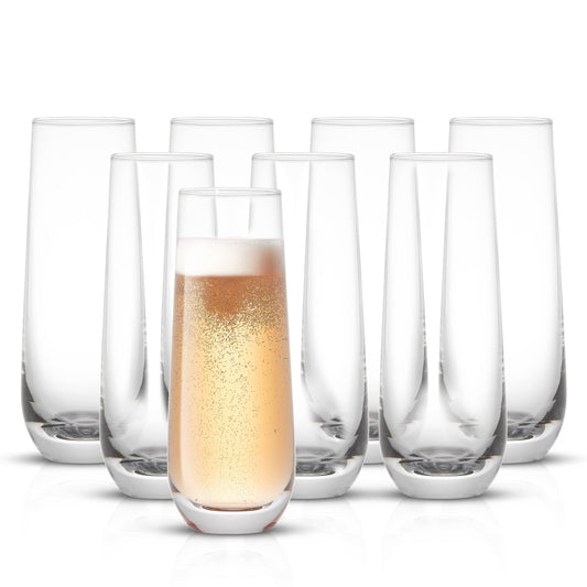 Stemless Champagne Flutes Set of 8 Crystal Glasses. 9.4oz Prosecco Wine Flute, Mimosa Glasses Set